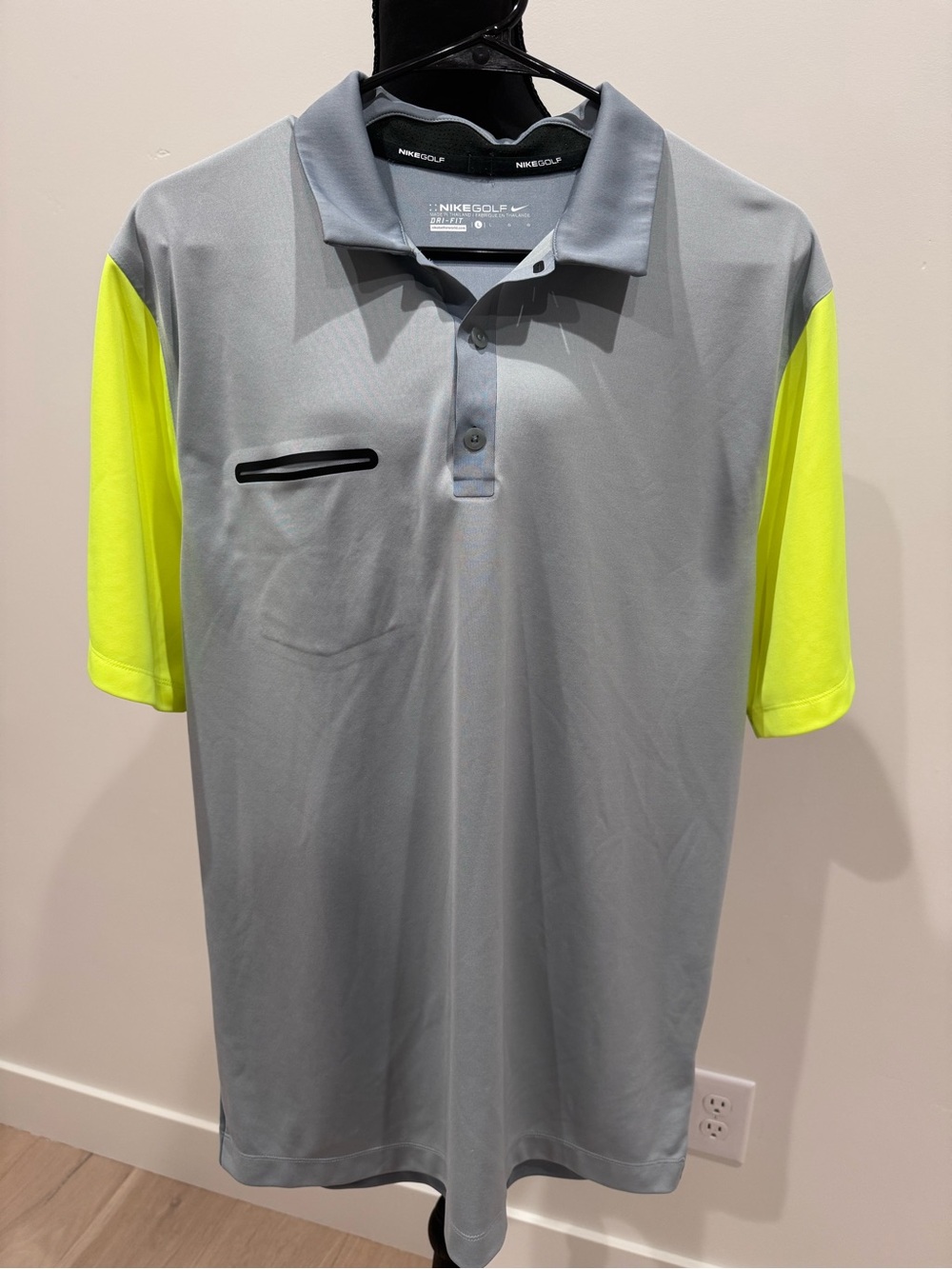 Nike Grey Polo with Neon Yellow Sleeves